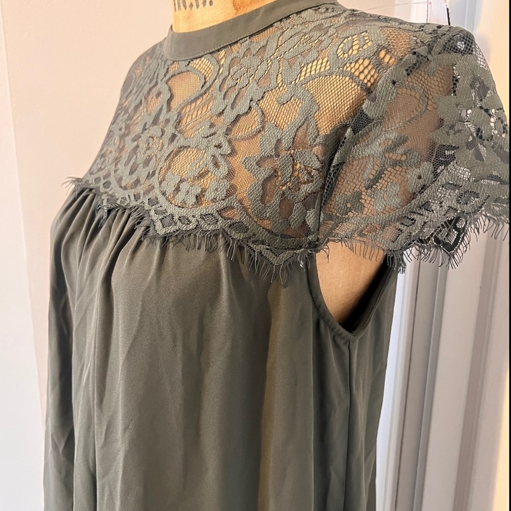NWOT Decree Green Lace Cap Sleeve Babydoll Dress M - Picture 2 of 9